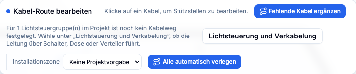 Kabelrouten-Panel mit dem Werkzeug für automatische und manuelle Wegpunkte.