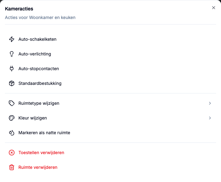 Actieblad van een ruimte met voorstellen voor automatische planning.